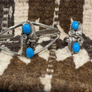 Sterling Silver and Turquoise Bracelet and Ring Set